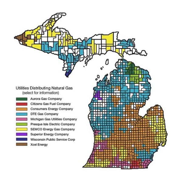 Map of utilities distributing natural gas in Michigan